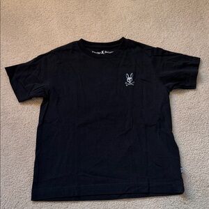 Psycho Bunny Black Tee with Silver Skull Graphic